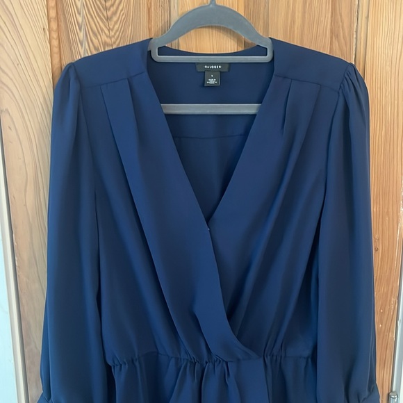 Navy Blue Peplum Wrap Blouse - Picture 2 of 3